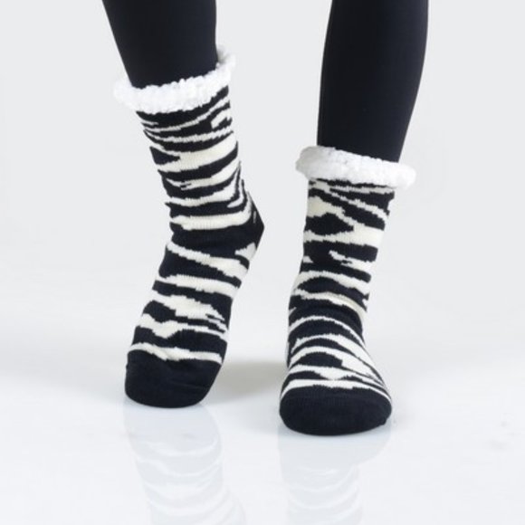 Tiger Stripe Sherpa Lined Slipper Socks - Picture 2 of 4